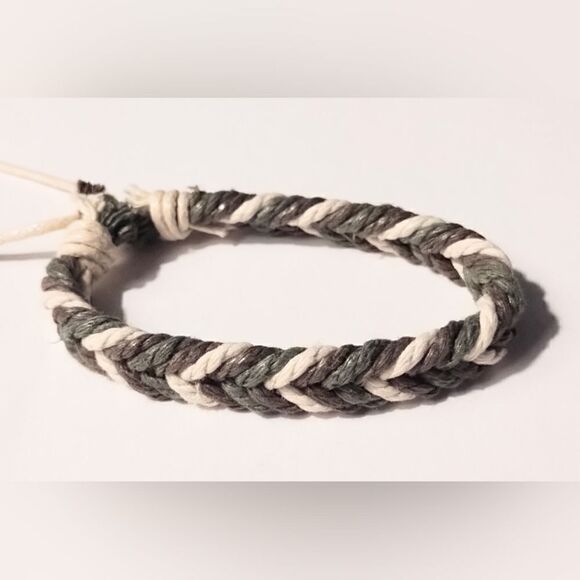 Men's bracelet leather braided gray New d69 - Picture 1 of 1